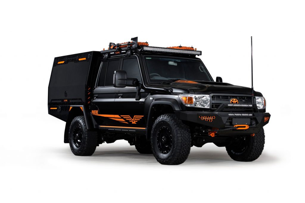 Custom_Ute_Canopies_Perth_WA_Toyota_79_Series_Core_Offroad_Black_Orange_front_angle